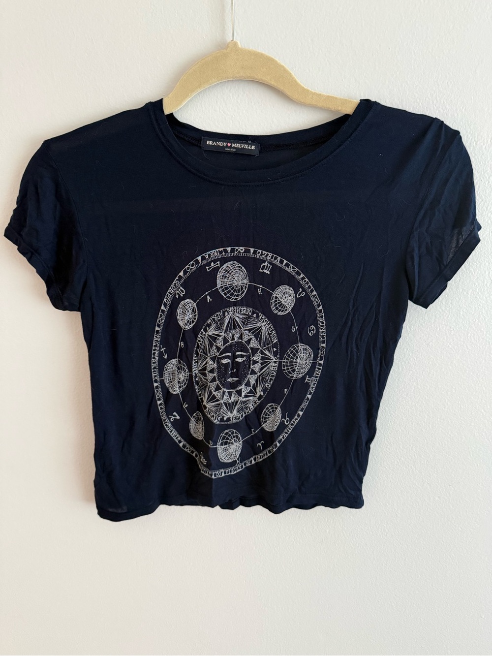 Brandy Melville Navy Graphic Sun Crop Tee